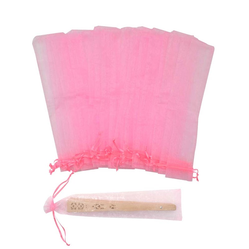 Bezall 50Pcs Organza Fan Bags, Pink Mesh Hand Fan Drawstring Pouch Folding Fan Gift Bags for Wedding Party Baby shower Favor 2 x 10 Inches - Image 1